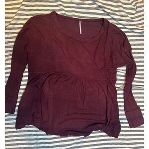 Free People Burgundy Embellished Peplum Long Sleeve Top‎ Women Size Small